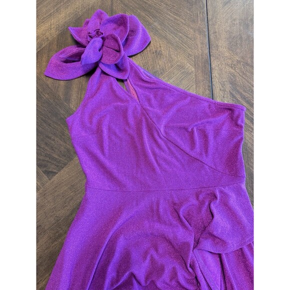 Formal Long Dress Womens L Raspberry Shimmer Strappy One Shoulder Tiered Prom - Picture 7 of 9